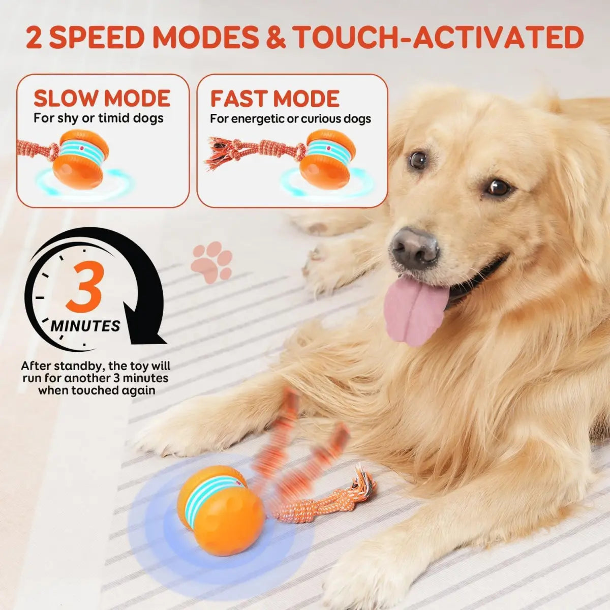 LuxePaws™ Interactive Motion-Activated Automatic Rolling Dog Ball with Rope