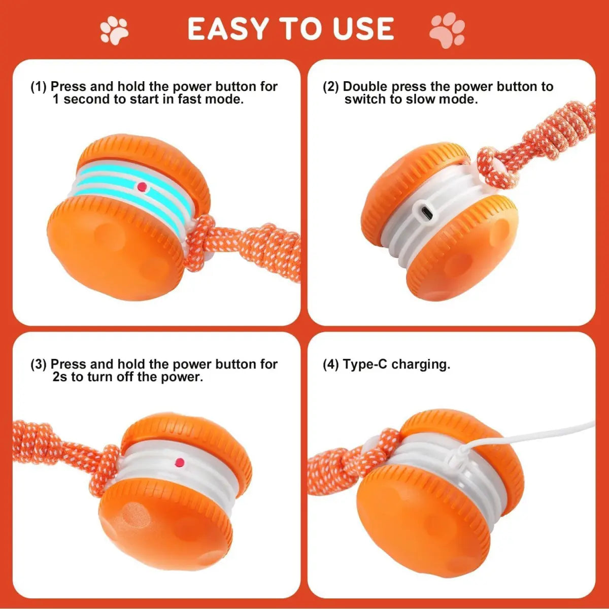 LuxePaws™ Interactive Motion-Activated Automatic Rolling Dog Ball with Rope